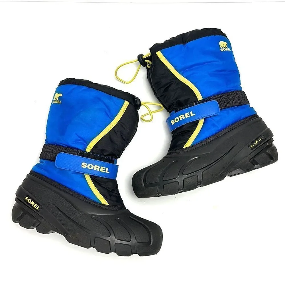 Sorel Children's Flurry Snow Boots Black Blue with Yellow Accents US 4 (22 cm)